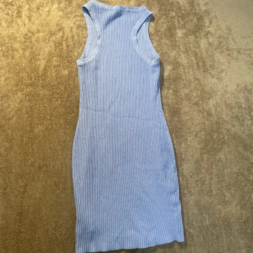 H&M Dress Womens Medium Light Blue Ribbed Knit Racer Back Sleeveless Knee Tank - Picture 4 of 6